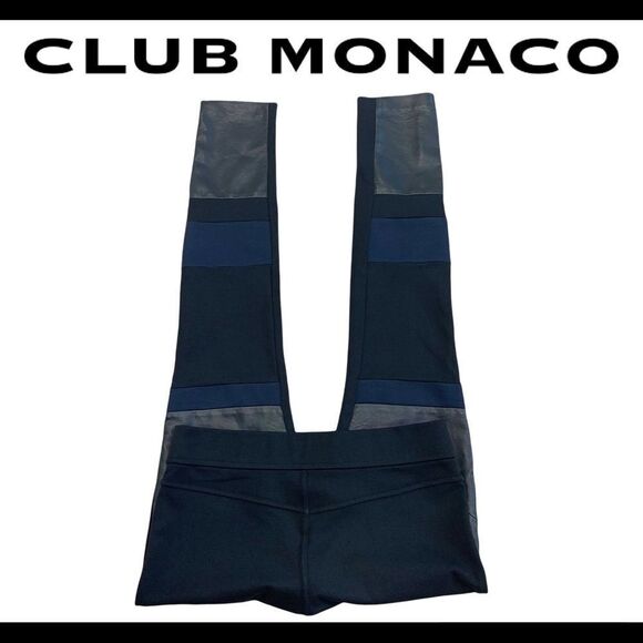 Club Monaco navy blue and black block pattern faux leather pleather leggings Sz6 - Picture 1 of 9